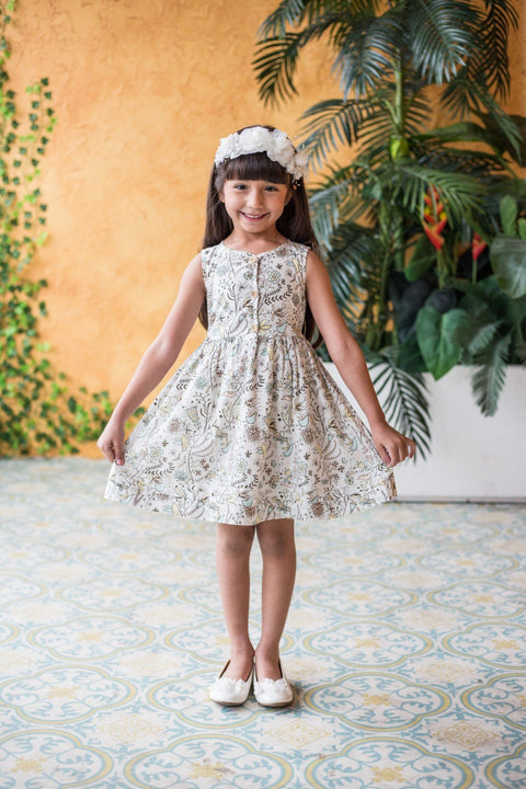 Bird Print Button Dress
