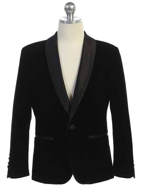 Boys Black Velvet Blazer Shawl Lapel