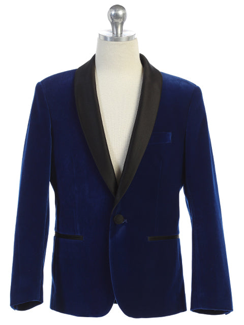 Boys Blue Velvet Blazer Shawl Lapel
