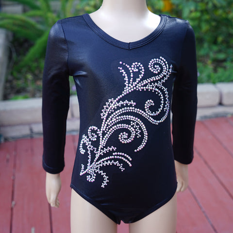 Black Long Sleeve  Rhinestone Competition Leotard