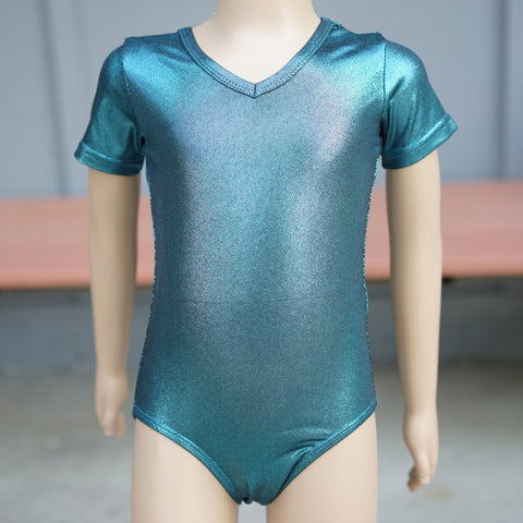 Shiny Turquoise Short-Sleeve Leotard