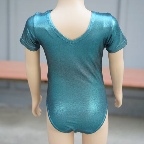 Shiny Turquoise Short-Sleeve Leotard