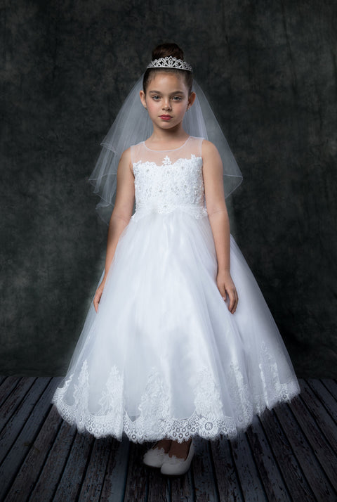 Lace Appliqué Illusion Bateau Dress