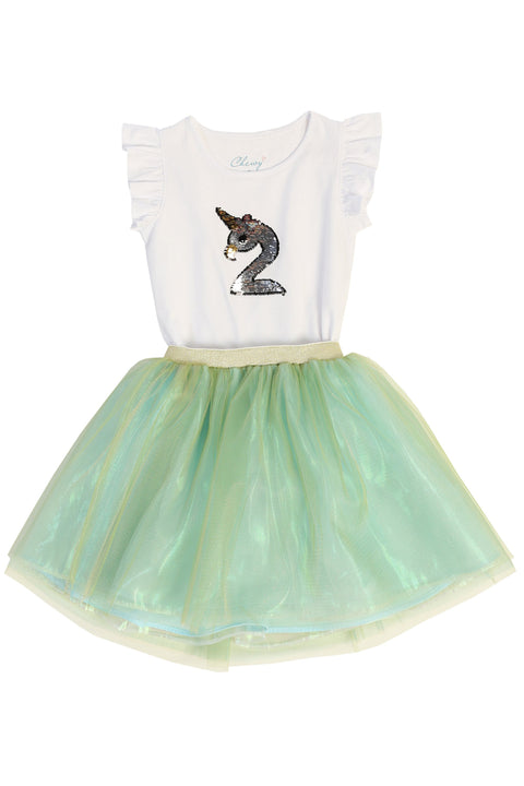 Flamingo-corn Shirt + Tutu Skirt
