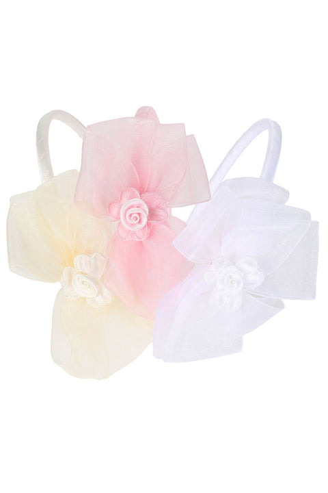 Organza Bow Headband W/ Satin Flower