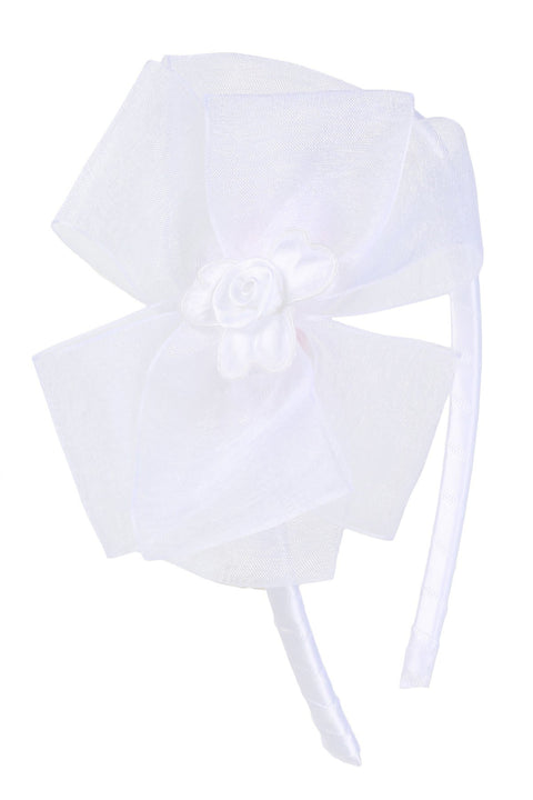 Organza Bow Headband W/ Satin Flower