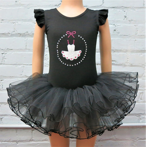 Black Rhinestone Glitter Ballet Dress