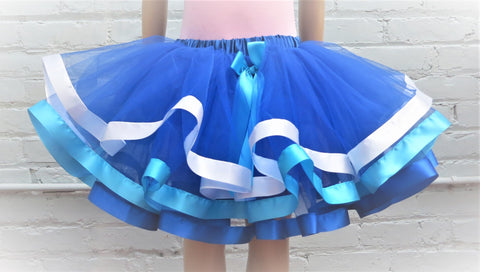 Royal Blue/Light blue/White Ribbon Trim Tutu