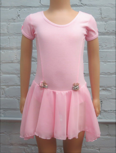 Pink Chiffon Skirted 2 Flower Ballet Dress