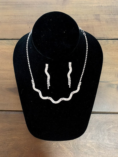 Cutie silver diamond wave necklace Set -16387