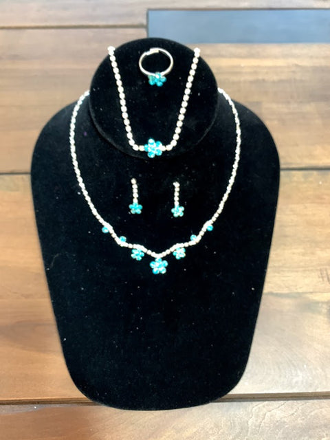 Cutie Aqua diamond Flower Jewelry Set - 20214