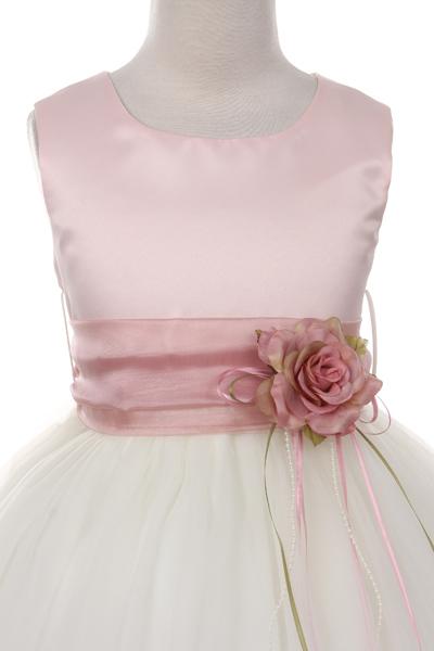 Dusty Rose Top Flower Petal Dress w/ Sash