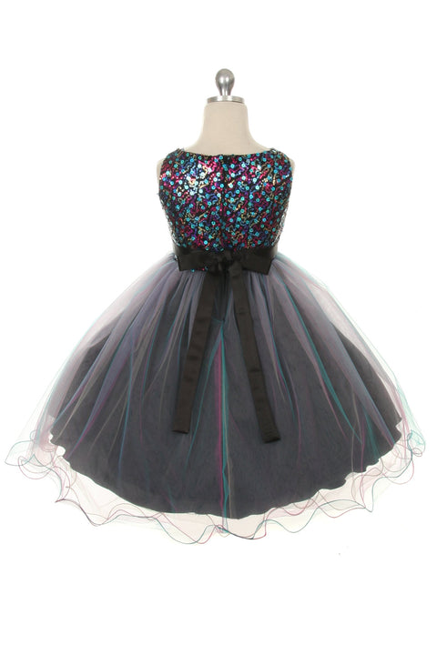 Multi-Sequin Trio Color Tulle Dress