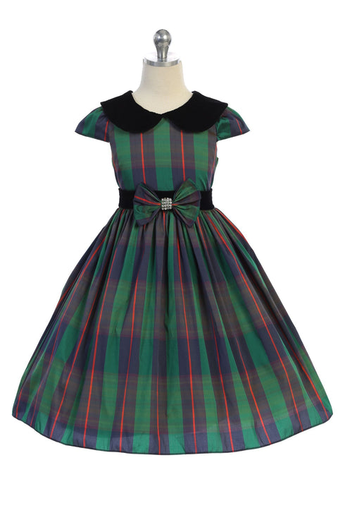 Plus Size Classic Plaid with Velvet Collar Dress