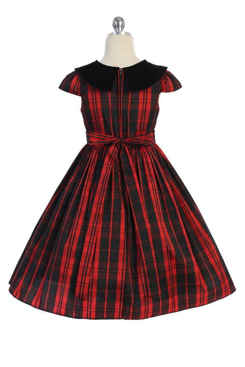 Plus Size Classic Plaid with Velvet Collar Dress