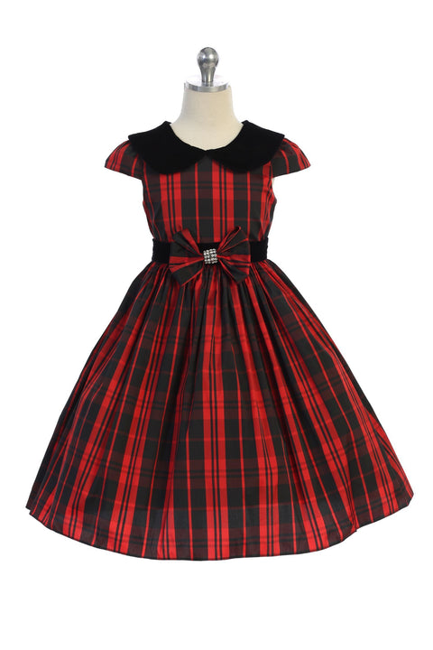 Plus Size Classic Plaid with Velvet Collar Dress