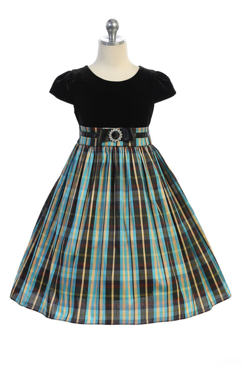 Plus Size Velvet Sleeve Plaid Dress