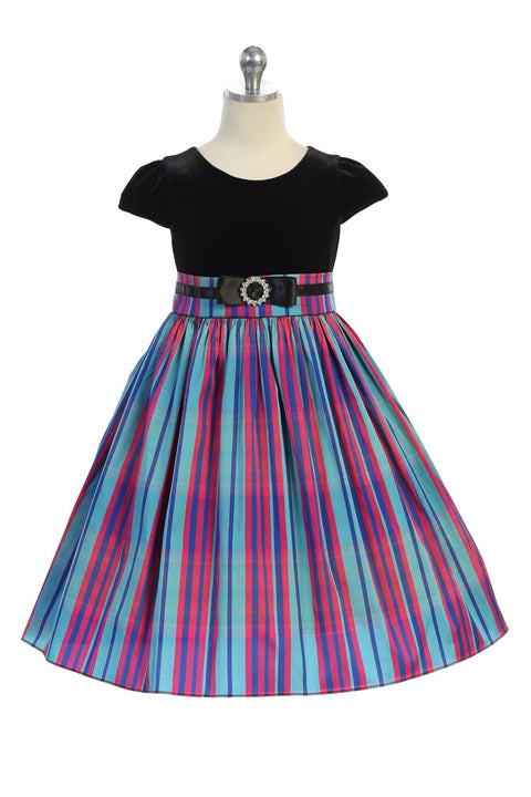 Plus Size Velvet Sleeve Plaid Dress