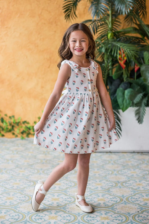 Cotton Shoulder Bow Button Dress