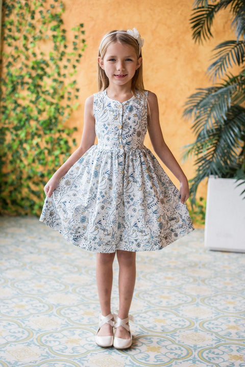 Bird Print Button Dress