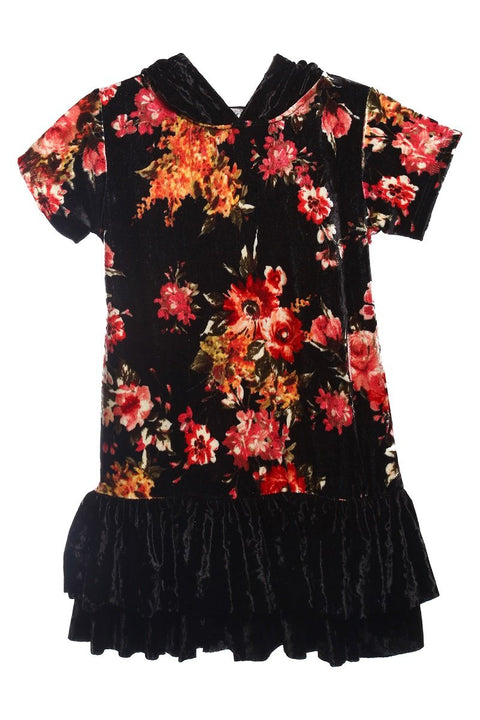 Plus Size Floral Hoodie Ruffle Dress