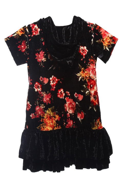 Plus Size Floral Hoodie Ruffle Dress