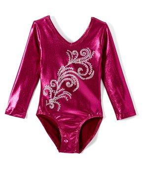 Hot Pink Long Sleeve  Rhinestone Competition Leotard
