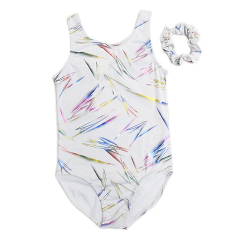 Kid's White Rainbow Stardust Leotard