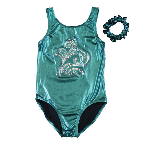 Kid's Turquoise Rhinestone Flower Leotard