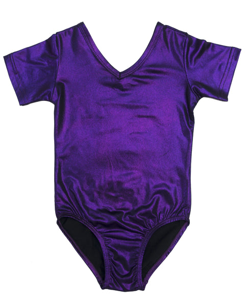 Shiny Purple Short-Sleeve Leotard