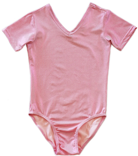 Shiny Pink Short-Sleeve Leotard