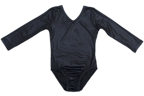 Shiny Black Long Sleeve Leotard