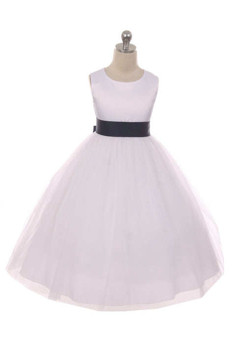 Satin Sash Bow Girl Dress (Ivory Dress)
