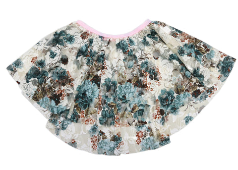 Blue Brown Beige Lace Floral Hi-Low Skirt