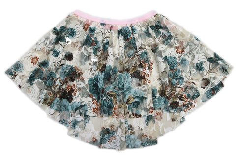 Blue Brown Beige Lace Floral Hi-Low Skirt
