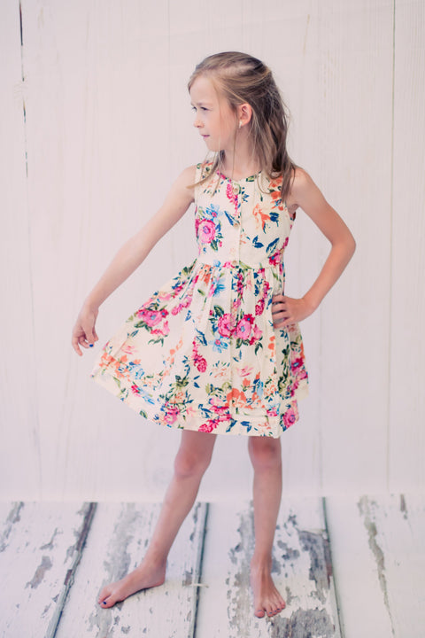 Bold Floral Print Button Cotton Summer Dress