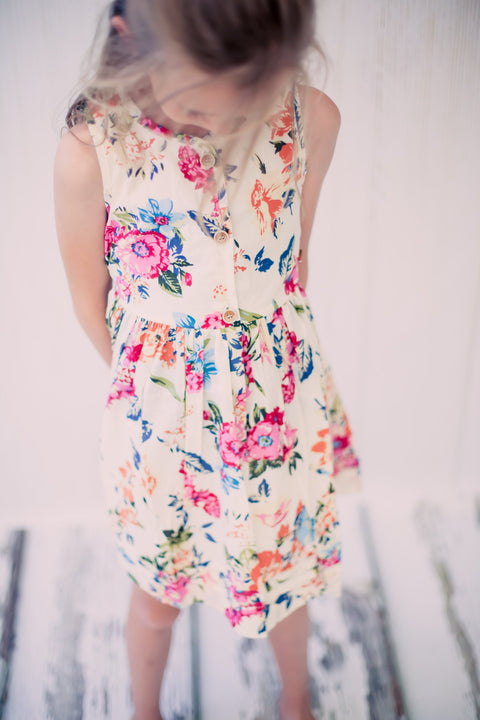 Bold Floral Print Button Cotton Summer Dress